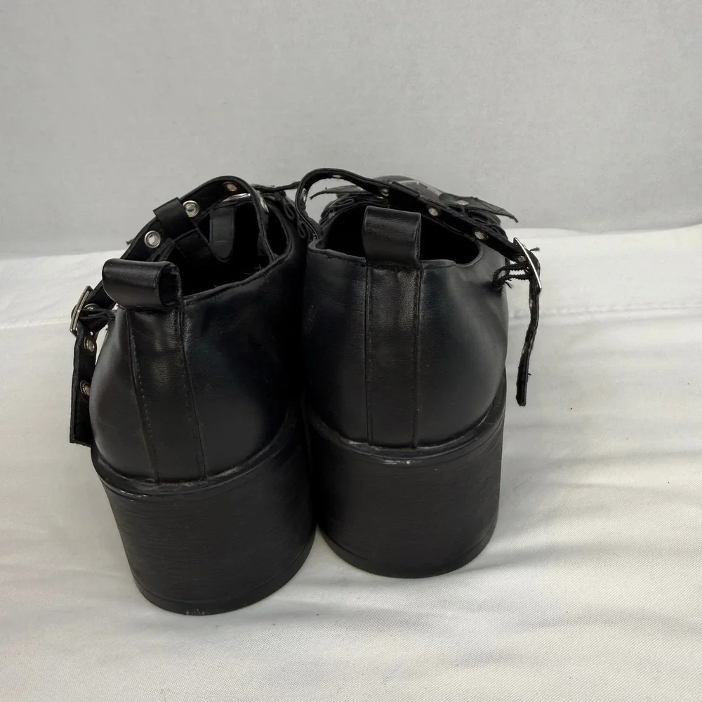 Black Gothic Heart T-Strap Platform Mary Jane Bat Wing Shoes Punk Goth Chunky